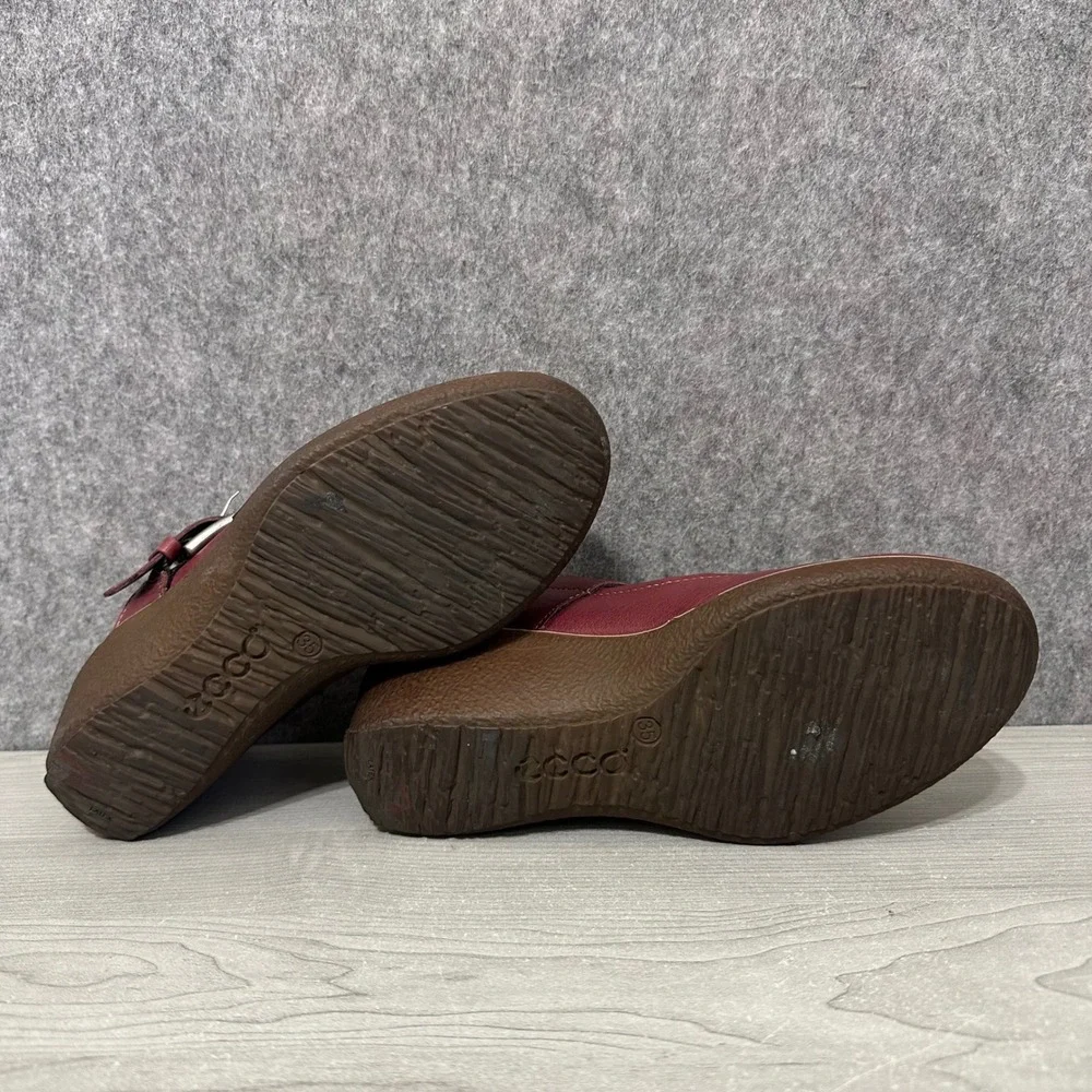 ECCO Shiver Wedge Mary Jane‎ Womens 35 US 5 Burgundy Leather Buckle Strap Shoes